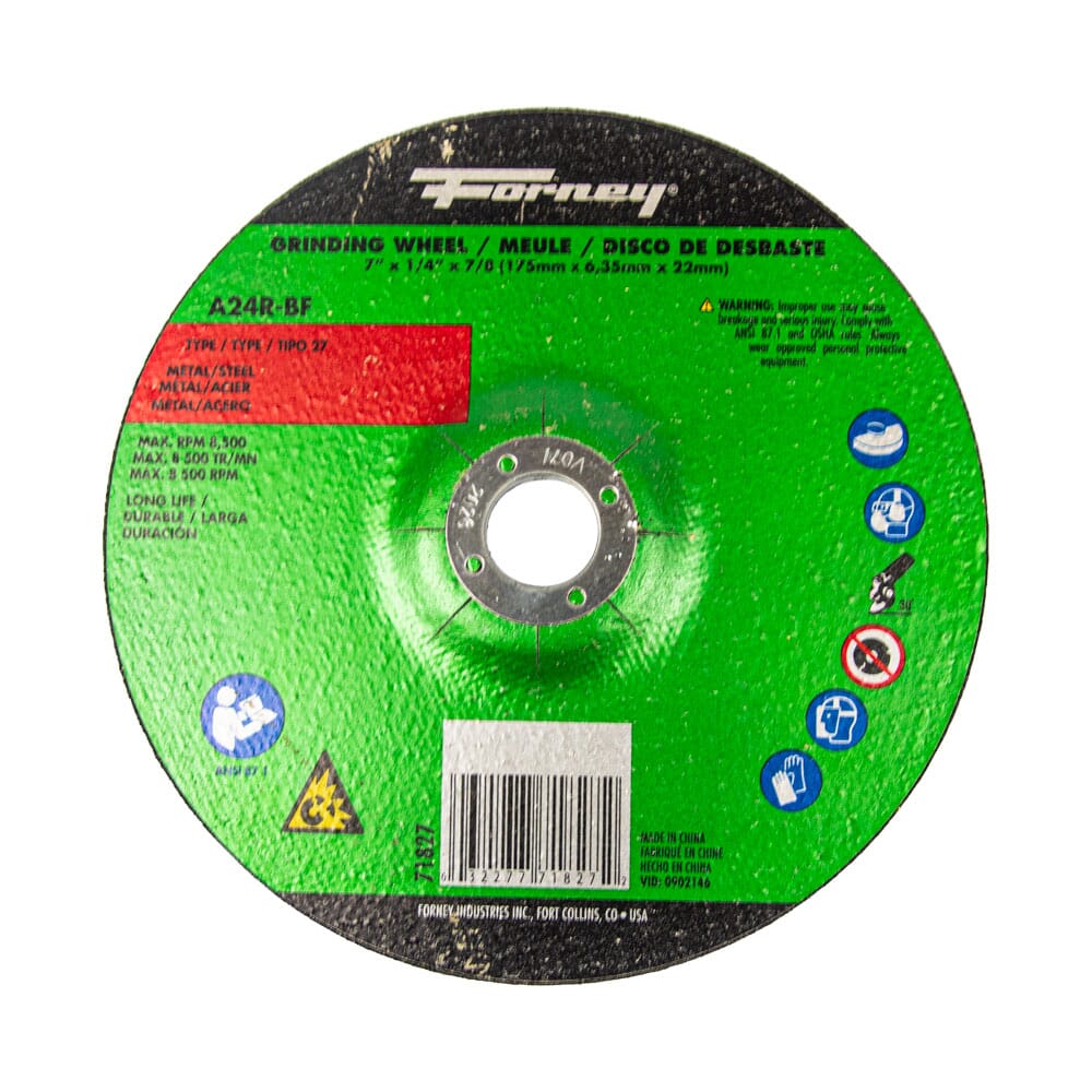 Grinding Wheel, Metal, Type 27, 7 in x 1/4 in x 7/8 in